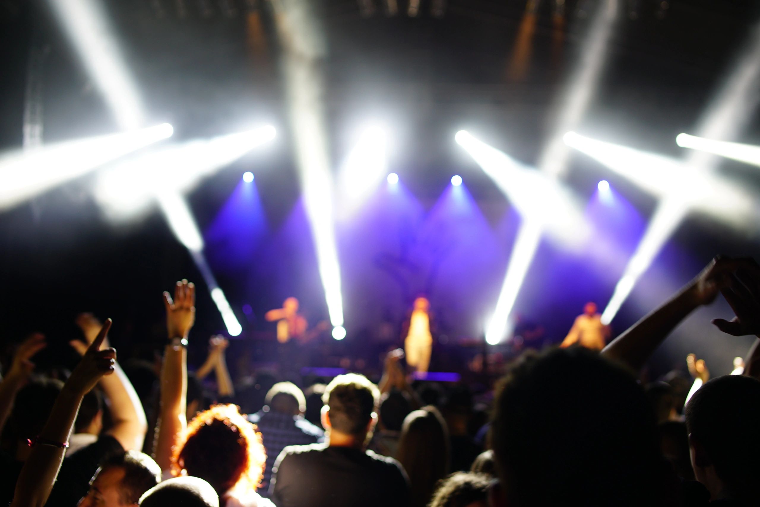 Público en concierto con luces de escenario